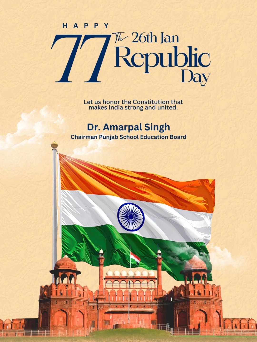 🇮🇳 77ਵਾਂ ਗਣਤੰਤਰ ਦਿਵਸ ਮੁਬਾਰਕ!
ਪਿਆਰੇ ਵਿਦਿਆਰਥਿਓ, ਗਣਤੰਤਰ ਦਿਵਸ ਸਾਨੂੰ ਭਾਰਤ ਦੇ ਸੰਵਿਧਾਨ ਦੀ ਮਹਾਨਤਾ ਯਾਦ ਦਿਲਾਉਂਦਾ ਹੈ, ਜੋ ਸਾਨੂੰ ਅਧਿਕਾਰਾਂ ਦੇ ਨਾਲ-ਨਾਲ ਫਰਜ਼ਾਂ ਦੀ ਵੀ ਸਿੱਖਿਆ ਦਿੰਦਾ ਹੈ। ਆਓ ਸੱਚਾਈ, ਅਨੁਸ਼ਾਸਨ ਅਤੇ ਮਿਹਨਤ ਨੂੰ ਆਪਣੀ ਜ਼ਿੰਦਗੀ ਦਾ ਹਿੱਸਾ ਬਣਾਈਏ ਅਤੇ ਦੇਸ਼ ਦੇ ਚੰਗੇ ਭਵਿੱਖ ਲਈ ਅੱਗੇ ਵਧੀਏ।

ਜੈ ਹਿੰਦ!

🇮🇳 Happy 77th Republic Day!
Dear Students, Republic Day reminds us of the greatness of our Constitution, which teaches us not only our rights but also our duties. Let us adopt values of honesty, discipline, and hard work to shape a brighter future for our nation.
Jai Hind!